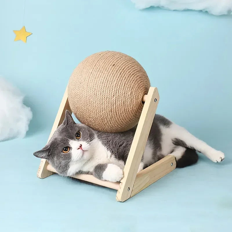 Solid Wood Natural Sisal Scratcher Cat Ball Toy