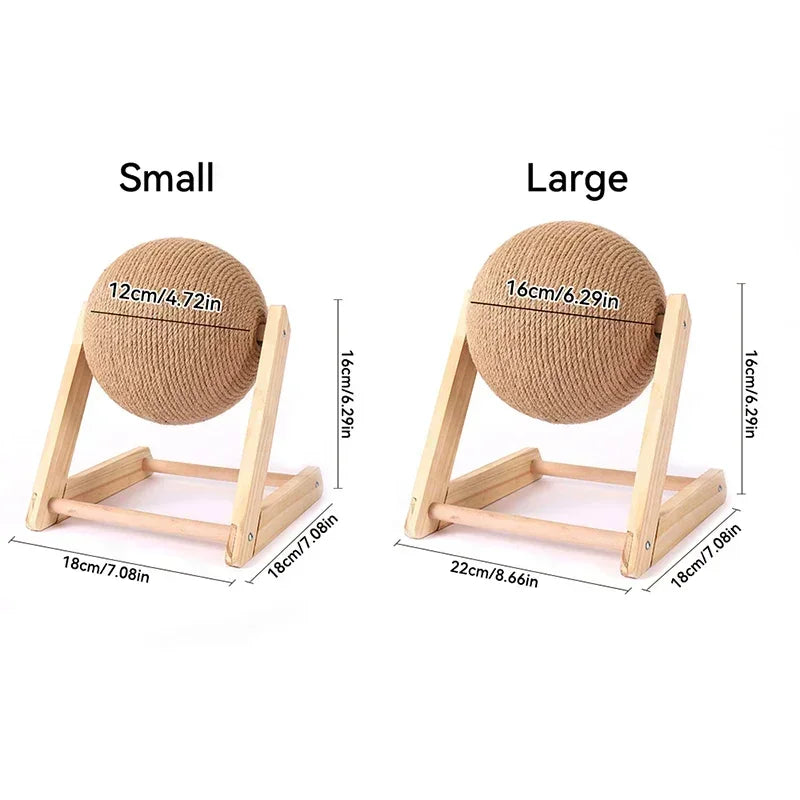 Solid Wood Natural Sisal Scratcher Cat Ball Toy