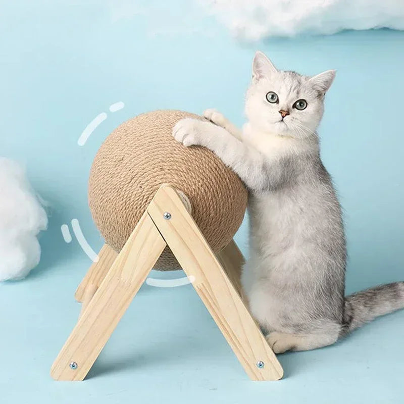 Solid Wood Natural Sisal Scratcher Cat Ball Toy