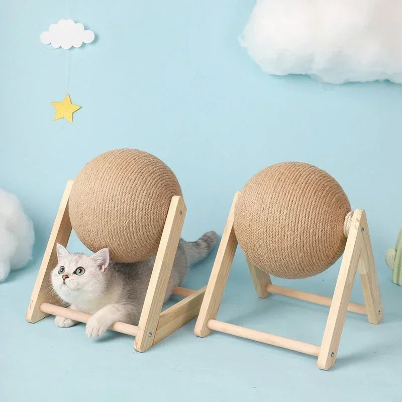 Solid Wood Natural Sisal Scratcher Cat Ball Toy